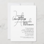 Minimalistische zwarte witte All-in-One & RSVP QR- Kaart (Voorkant)