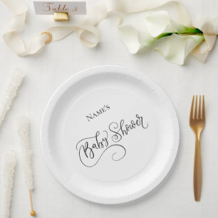 Minimalistische Zwarte Witte Baby Shower Borden Papieren Bordje