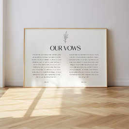 Minimalistische Zwarte & Witte Blad Huwelijksbelof Poster