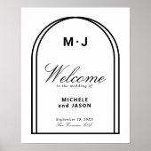 Minimalistische Zwarte Witte Boog Eenvoudige Welko Poster (Voorkant)