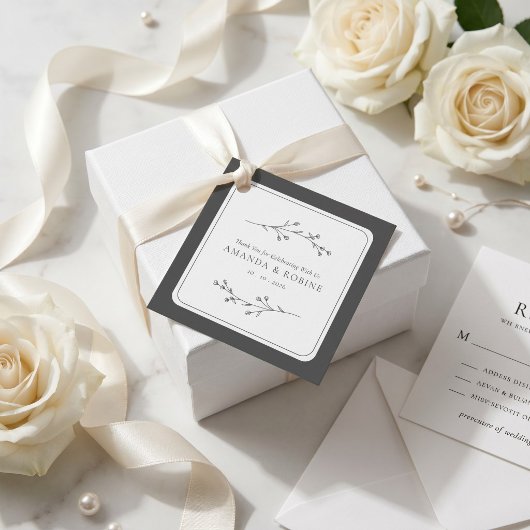 Minimalistische Zwarte & Witte Bruiloft Bedankjes Labels