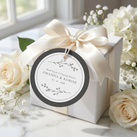 Minimalistische Zwarte & Witte Bruiloft Bedankjes Labels