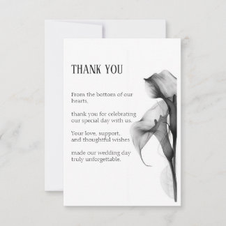 Minimalistische Zwarte & Witte Calla Lelie Platte Bedankkaart