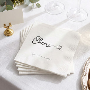 Minimalistische Zwarte Witte Cheers Trouwfeest Bru Servet