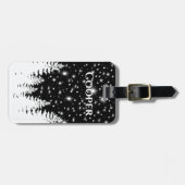 Minimalistische zwarte witte dennenbos nachtelijke bagagelabel (Voorkant horizontaal)