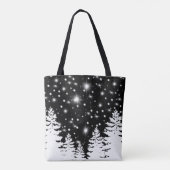 Minimalistische zwarte witte dennenbos nachtelijke tote bag (Achterkant)
