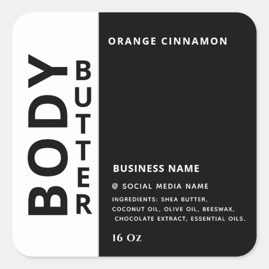 Minimalistische zwarte witte eenvoudige body butte vierkante sticker (Voorkant)