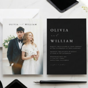 Minimalistische Zwarte & Witte Elegante Trouwfoto Kaart