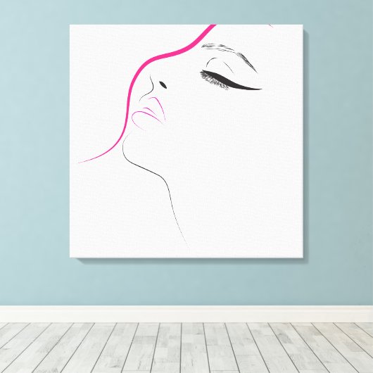 Minimalistische zwarte witte en roze Vrouwen Wimpe Canvas Afdruk (Insitu (Houten vloer))