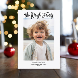 Minimalistische Zwarte Witte Familie Handgeschreve Feestdagenkaart