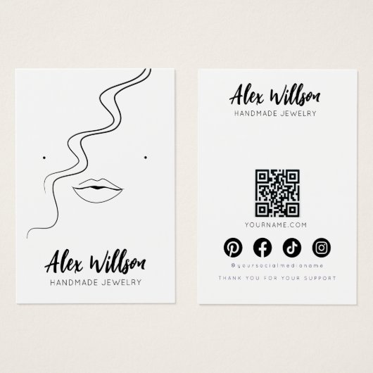 Minimalistische Zwarte Witte Golvende Haar Sierade Visitekaartje (Voorkant /achterkant)