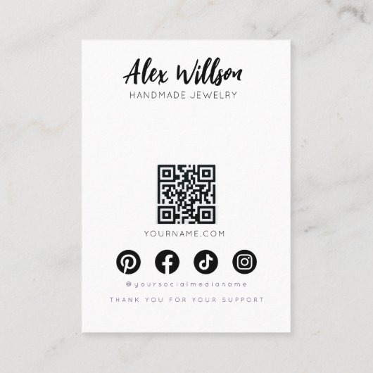 Minimalistische Zwarte Witte Golvende Haar Sierade Visitekaartje (Achterkant)