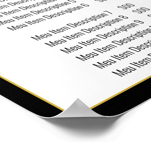 Minimalistische Zwarte Witte Gouden Sjabloon Menu Poster (Hoek)