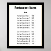 Minimalistische Zwarte Witte Gouden Sjabloon Menu Poster (Voorkant)
