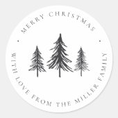 Minimalistische Zwarte & Witte Kerstboom Ronde Sticker (Voorkant)