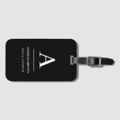 Minimalistische Zwarte Witte Moderne Monogram Stij Bagagelabel (Voorkant (horizontaal))