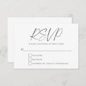 Minimalistische zwarte witte moderne script letter RSVP kaartje (Voorkant / Achterkant)