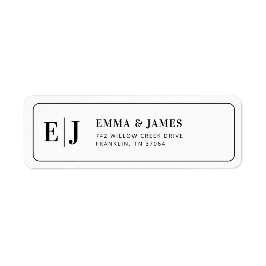 Minimalistische zwarte & witte monogram trouwset etiket (Voorkant)