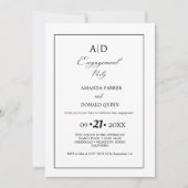 Minimalistische zwarte & witte monogram verlovings kaart (Voorkant)