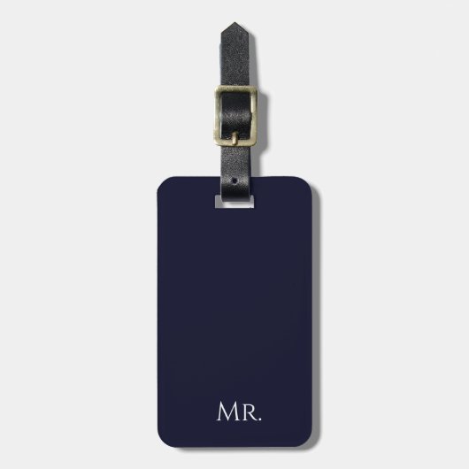 Minimalistische Zwarte & Witte “Mr” Moderne Reis Bagagelabel (Voorkant verticaal)