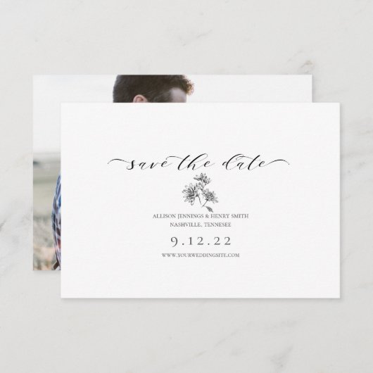 Minimalistische Zwarte Witte Save the Date Calligr (Voorkant / Achterkant)
