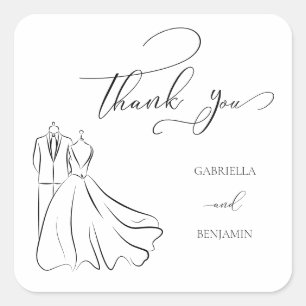 Minimalistische Zwarte Witte Script Bedankt Bruilo Vierkante Sticker