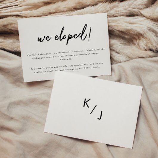 Minimalistische zwarte witte script bruiloft Elope Aankondiging