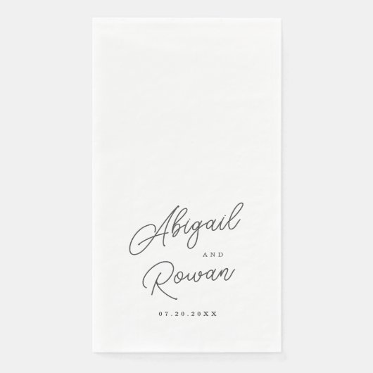 Minimalistische Zwarte Witte Script Bruiloft Servet (Voorkant)