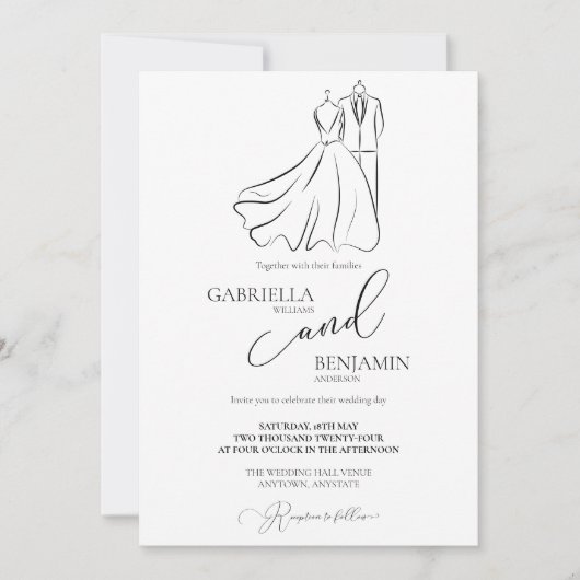 Minimalistische Zwarte Witte Script Formele Trouwd Kaart (Voorkant)