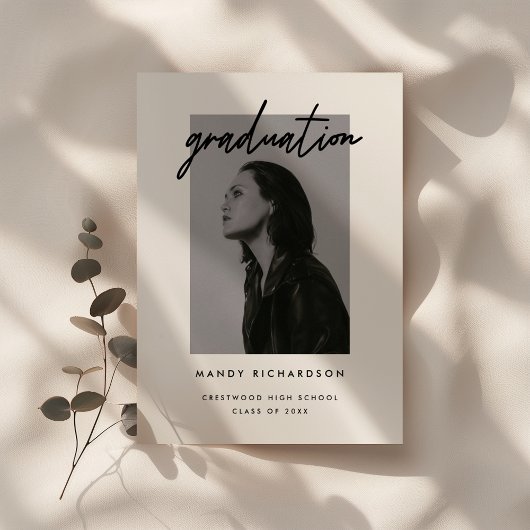 Minimalistische Zwarte & Witte Script Foto Afstude Kaart
