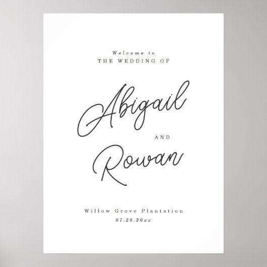 Minimalistische zwarte witte script huwelijks welk poster (Voorkant)