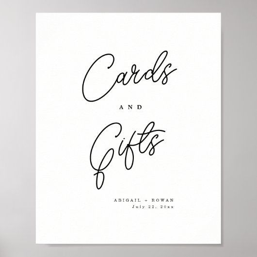 Minimalistische Zwarte Witte Script Kaarten En Cad Poster (Voorkant)