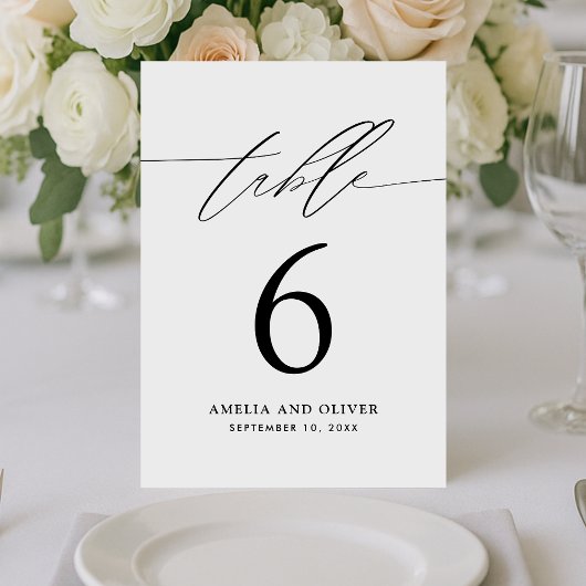 Minimalistische Zwarte Witte Script Tafel Nummerka Kaart