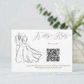 Minimalistische Zwarte Witte Script Trouw QR Code RSVP Kaartje (Staand voorkant)