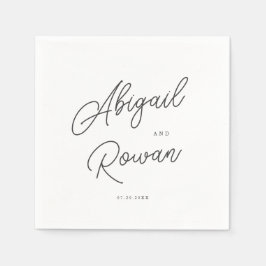 Minimalistische zwarte witte script trouw servette servet