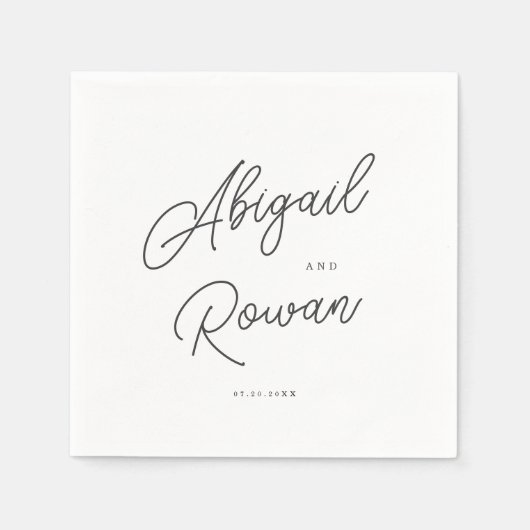 Minimalistische zwarte witte script trouw servette servet (Voorkant)