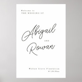 Minimalistische Zwarte Witte Script Trouw Welkom B Poster