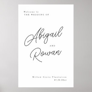 Minimalistische Zwarte Witte Script Trouw Welkom B Poster