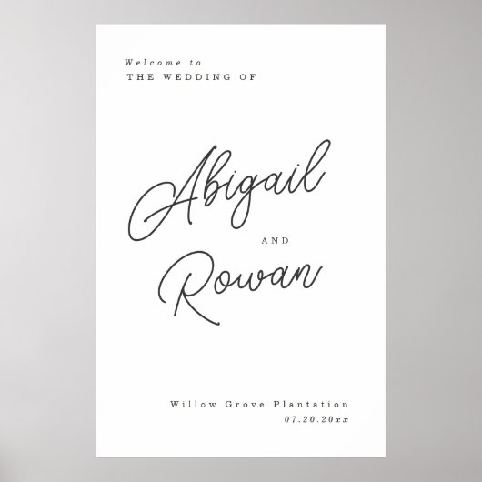 Minimalistische Zwarte Witte Script Trouw Welkom B Poster (Voorkant)
