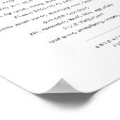 Minimalistische Zwarte Witte Script Trouwbarmenu Poster (Hoek)