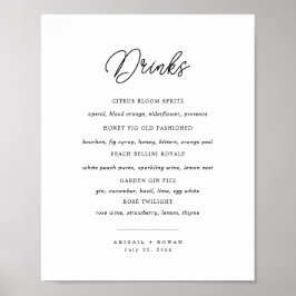 Minimalistische Zwarte Witte Script Trouwbarmenu Poster
