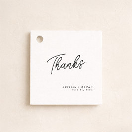Minimalistische zwarte witte script trouwcadeautag bedankjes labels