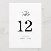 Minimalistische Zwarte Witte Script Trouwtafel Num Kaart (Achterkant)