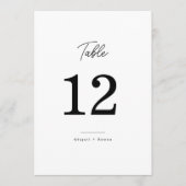 Minimalistische Zwarte Witte Script Trouwtafel Num Kaart (Voorkant)