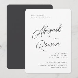 Minimalistische zwarte witte script trouwuitnodigi kaart