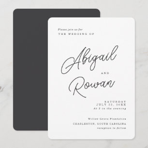 Minimalistische zwarte witte script trouwuitnodigi kaart