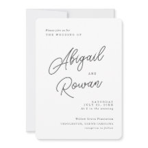 Minimalistische zwarte witte script trouwuitnodigi