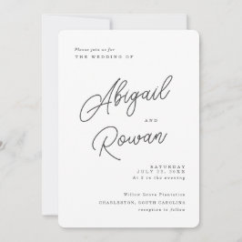 Minimalistische zwarte witte script trouwuitnodigi kaart