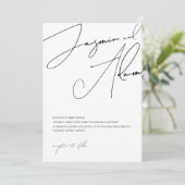 Minimalistische Zwarte Witte Script Typografie Tro Kaart (Staand voorkant)