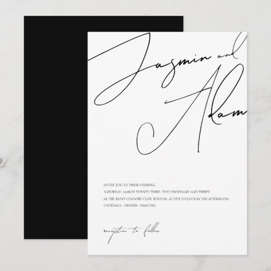 Minimalistische Zwarte Witte Script Typografie Tro Kaart (Voorkant / Achterkant)